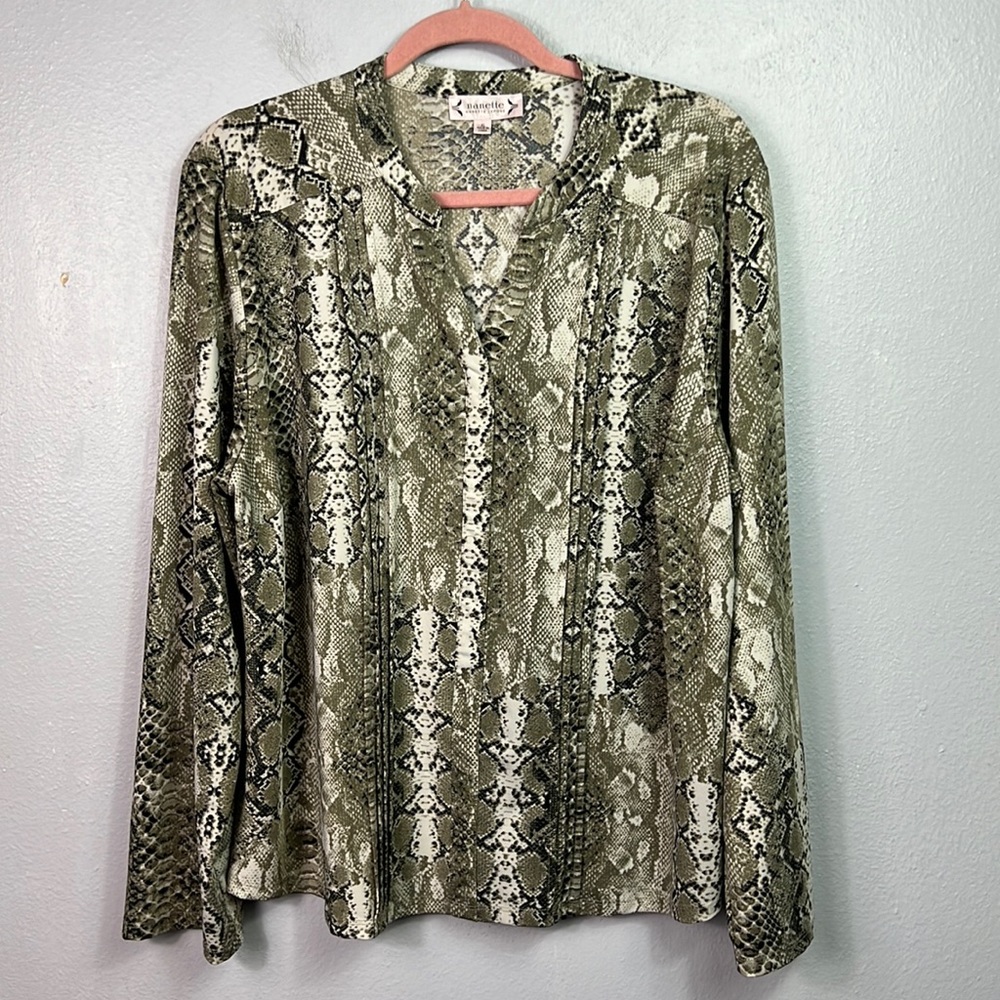 Nanette Lepore Snakeskin Print Long Sleeve V-Neck Popover Blouse XL